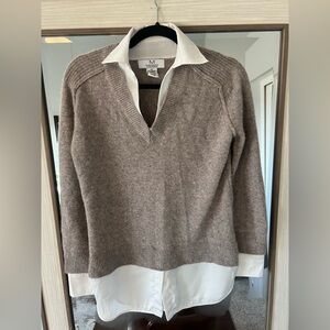 Magaschoni Layered 100% Cashmere Sweater Beige Attached White Blouse Size XS